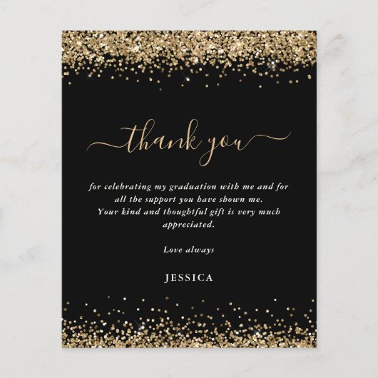 Budget Gold Glitter Zwart 2024 Afstuderen Bedankt (Voorkant)