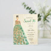 Budget Gold Green Dress Sweet 16 Uitnodiging (Staand voorkant)