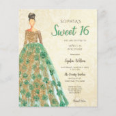 Budget Gold Green Dress Sweet 16 Uitnodiging (Voorkant)