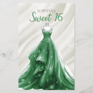 Budget Gold Green Dress Sweet 16 Uitnodiging