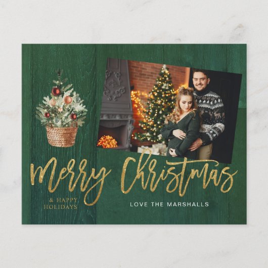 Budget Gold & Green Rustige Kerstmis 1 Foto Flyer (Voorkant)