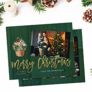 Budget Gold & Green Rustige Kerstmis 4 Multi-Foto Flyer