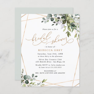 Budget Gold Greenery Bridal Shower Invitation