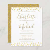 Budget Gold Hearts Confetti Script Wedding Invite (Voorkant / Achterkant)