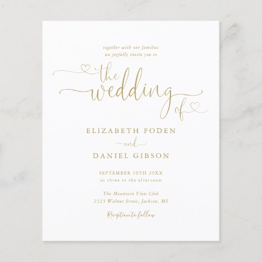 Budget Gold Hearts Script Weddenschap (Voorkant)