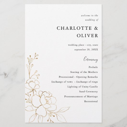 Budget Gold-led Floral Wedding Ceremony MEDIUM Flyer (Voorkant)
