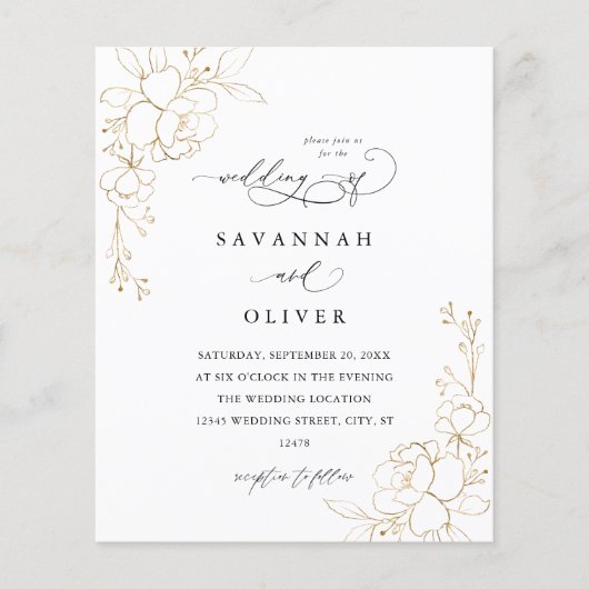 Budget Gold-led Floral Wedding Flyer (Voorkant)