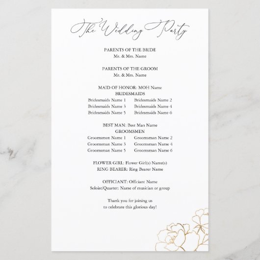 Budget Gold-led Floral Wedding Programme MEDIUM (Achterkant)