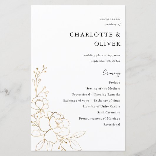 Budget Gold-led Floral Wedding Programme MEDIUM (Voorkant)