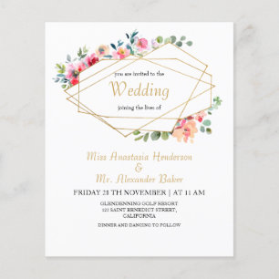 Budget/Gold Lijst en Floral/Wedding Uitnodiging. Flyer
