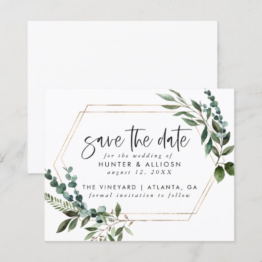 Budget Gold Lijst Floral Save the Date (Voorkant / Achterkant)