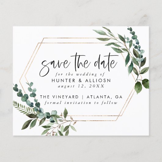 Budget Gold Lijst Floral Save the Date (Voorkant)