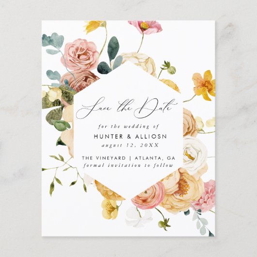 Budget Gold Lijst Floral Save the Date Flyer (Voorkant)