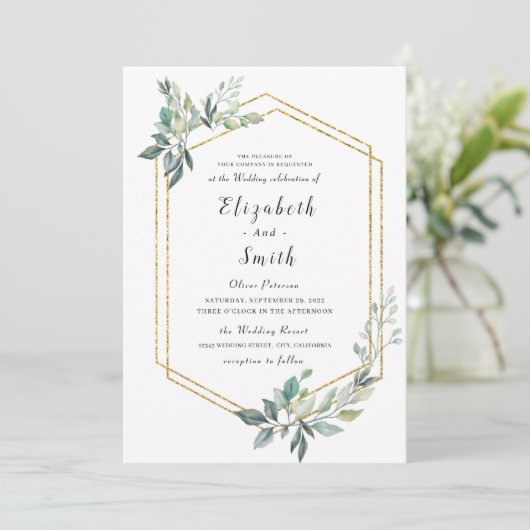 Budget Gold Lijst Flyer Rustic Foliage Wedding Kaart (Staand voorkant)