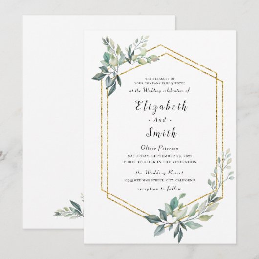 Budget Gold Lijst Flyer Rustic Foliage Wedding Kaart (Voorkant / Achterkant)