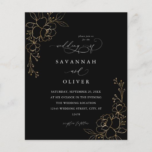 Budget Gold Lined Floral Black Wedding (Voorkant)