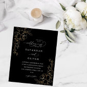 Budget Gold Lined Floral Black Wedding Flyer