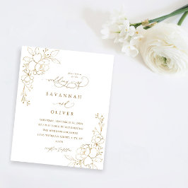 Budget Gold Lined Floral White & Gold Wedding Flyer