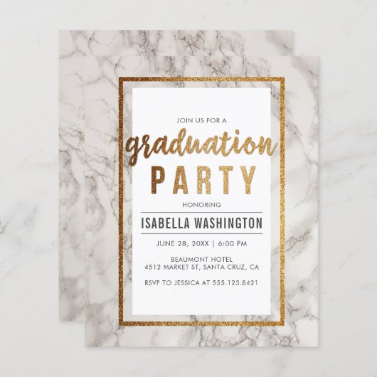 Budget Gold & Marble Typography Graduparty (Voorkant / Achterkant)