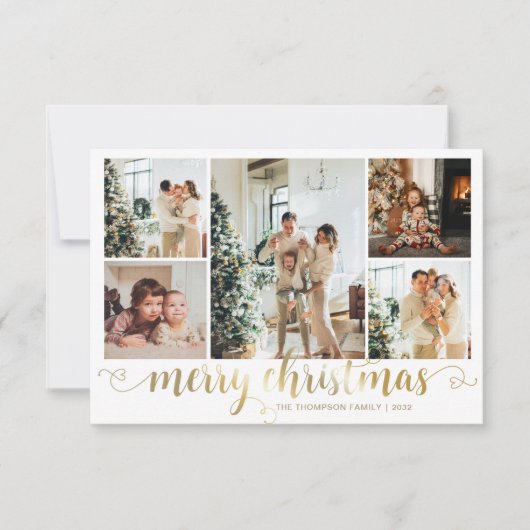 BUDGET Gold Merry Christmas Heart Script 5 Foto Notitiekaartje (Voorkant)