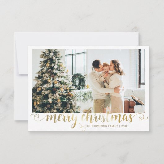 BUDGET Gold Merry Christmas Heart Script Photo Notitiekaartje (Voorkant)