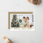 BUDGET Gold Merry Christmas Heart Script Photo Notitiekaartje (Voorkant / Achterkant in situ)