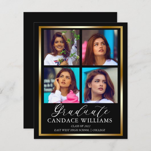 Budget Gold Minimalist Foto Afstuderen Aankondigin (Voorkant / Achterkant)