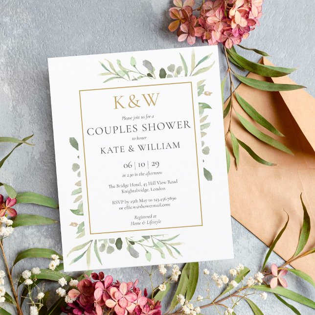 Budget Gold Monogram Foliage Couples Shower Invite (Creator heeft geüpload)