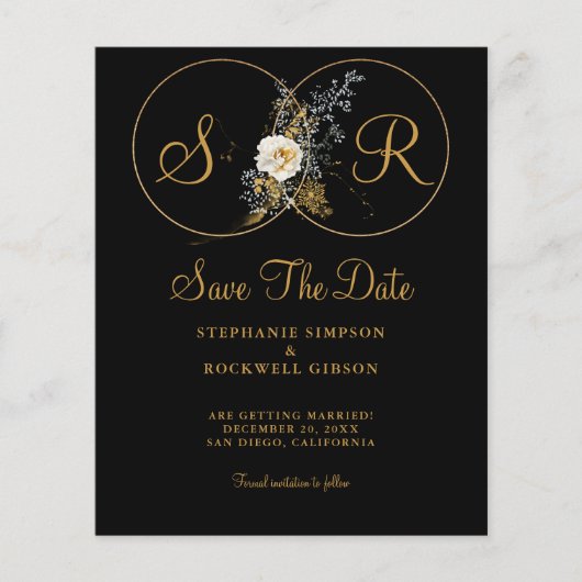 BUDGET Gold Monogram op Black Name Initiaal Wedden (Voorkant)