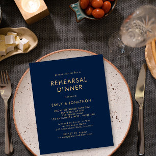 Budget Gold Navy Blue Rehearsal Dinner Uitnodiging