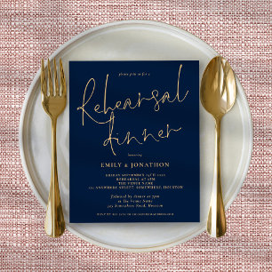 Budget Gold Navy Wedding Rehearsal Dinner Invite