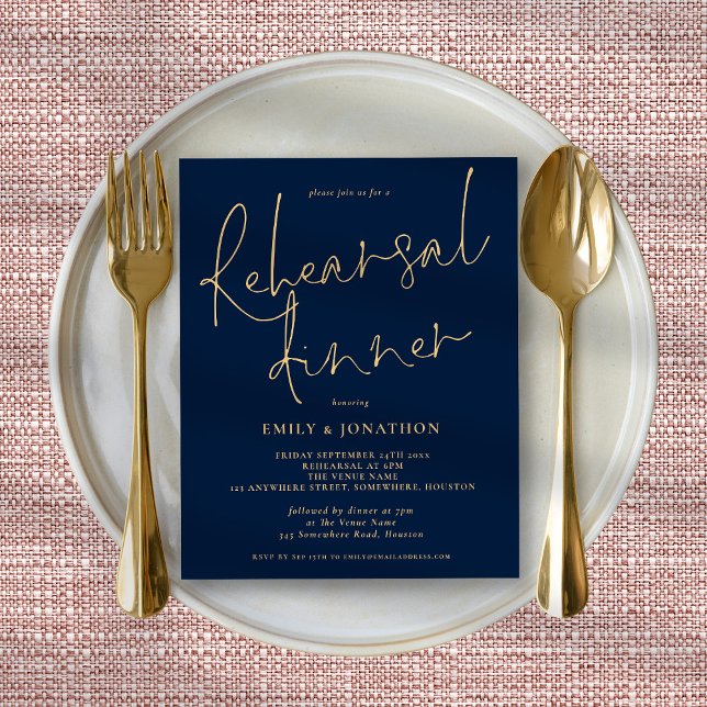 Budget Gold Navy Wedding Rehearsal Dinner Invite (Creator heeft geüpload)