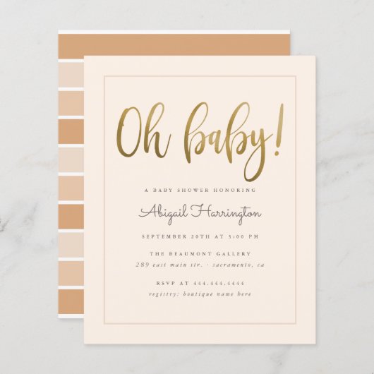 Budget Gold Peach Gender Neutral Oh Baby shower (Voorkant / Achterkant)