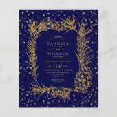 BUDGET Gold pine marine blue bruiloft uitnodiging (Voorkant)