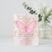 Budget Gold Pink Butterfly Baby shower Uitnodiging (Staand voorkant)