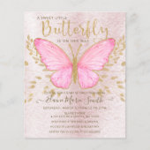 Budget Gold Pink Butterfly Baby shower Uitnodiging (Voorkant)