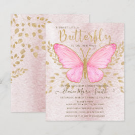 Budget Gold Pink Butterfly Baby shower Uitnodiging
