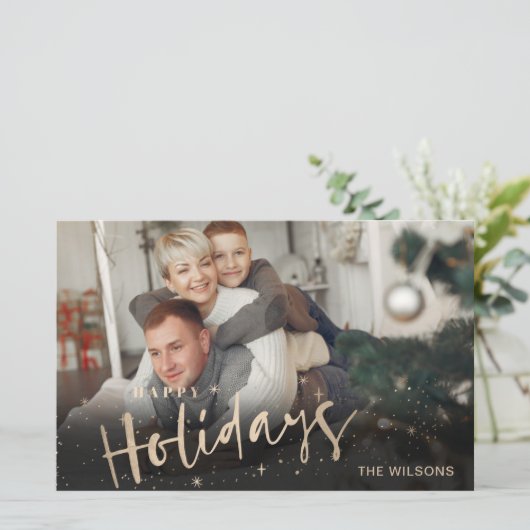 Budget Gold Prettige feestdagen Photo Holiday Card (Staand voorkant)