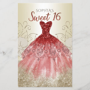 Budget Gold Red Dress Sweet 16 Uitnodiging