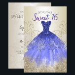 Budget Gold Royal Blue Dress Sweet 16 Uitnodiging<br><div class="desc">Budget Gold Royal Blue Sparkle Dress Sweet 16 Birthday Uitnodiging</div>