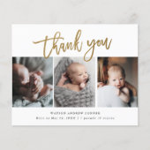 Budget Gold Script 3 Foto Baby Bedankt Kaart (Voorkant)