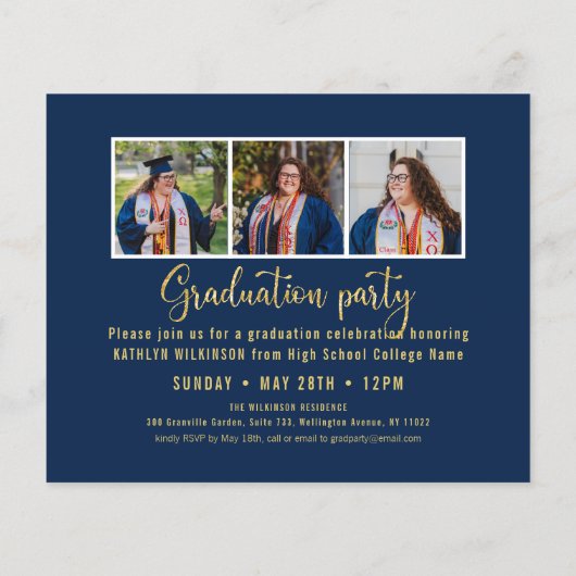 BUDGET Gold Script 4 Foto AFSTUDEREN Invitation Flyer (Achterkant)