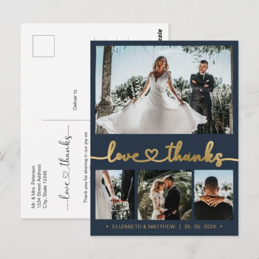 Budget Gold Script 4 foto bruiloft Dank u Briefkaart (Voorkant / Achterkant)