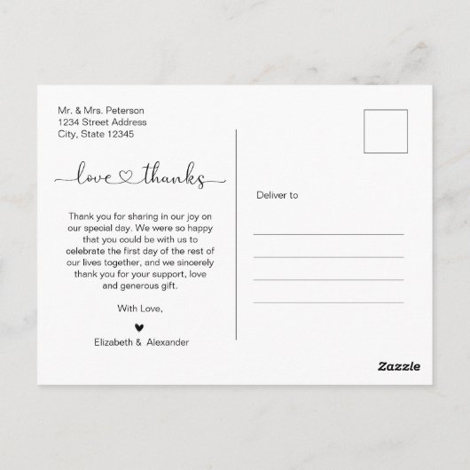 Budget Gold Script 4 foto bruiloft Dank u Briefkaart (Achterkant)