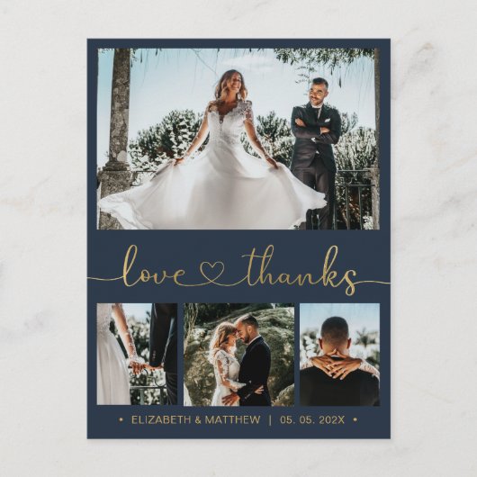 Budget Gold Script 4 foto bruiloft Dank u Briefkaart (Voorkant)