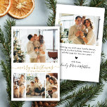 Budget Gold Script 4 Photo Collage Christmas Kaart<br><div class="desc">Budget Minimalistische Elegante Moderne Gouden Kalligrafie 4 Fotocollage Vrolijk Kerstscript Vakantie Kaart. Deze feestelijke, eenvoudige, vier (4) foto vakantiekaart sjabloon is voorzien van een fotocollage en zegt "Vrolijk kerstfeest"! De "Merry Christmas" begroetingstekst is geschreven in een prachtige hand geletterd wervelende grillige swash-tail lettertype in goud op witte kleur achtergrond. Aan...</div>