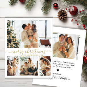 Budget Gold Script 4 Photo Collage Christmas Kaart