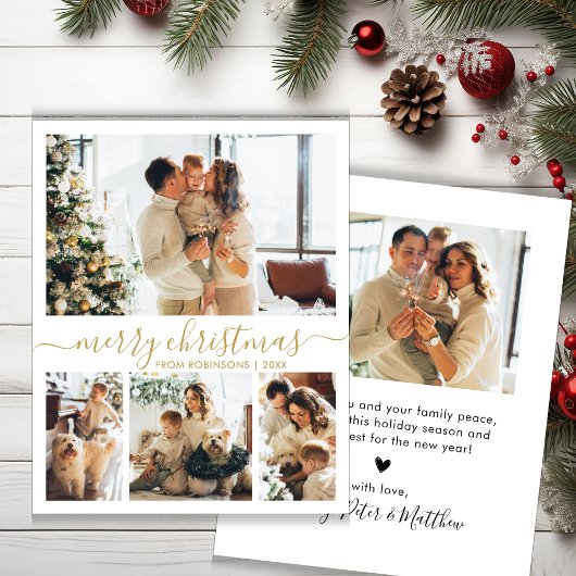 Budget Gold Script 4 Photo Collage Christmas Kaart