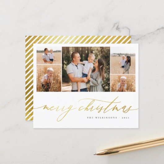 Budget Gold Script 5 Foto Collage Merry Kerstry (Voorkant / Achterkant in situ)