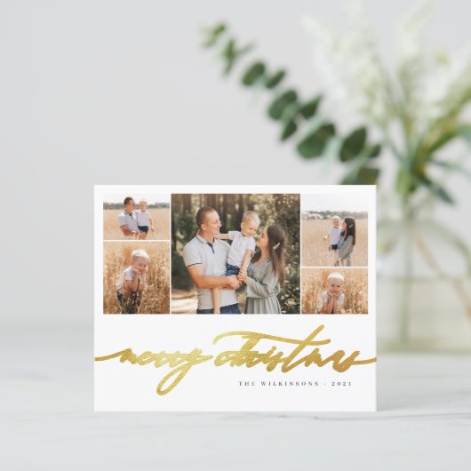 Budget Gold Script 5 Foto Collage Merry Kerstry (Staand voorkant)